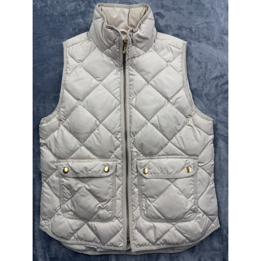 J.Crew Quilted Puffer Vest Excursion Down Cream Gold Snaps Small